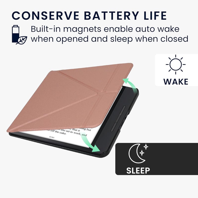 kwmobile Origami Case Compatible with Kobo Forma Case - Slim PU Leather Cover with Stand - Rose Gold - Image 3